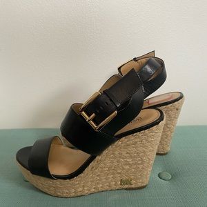 MICHAEL Kors POESY Wedge Sandals BLACK leather